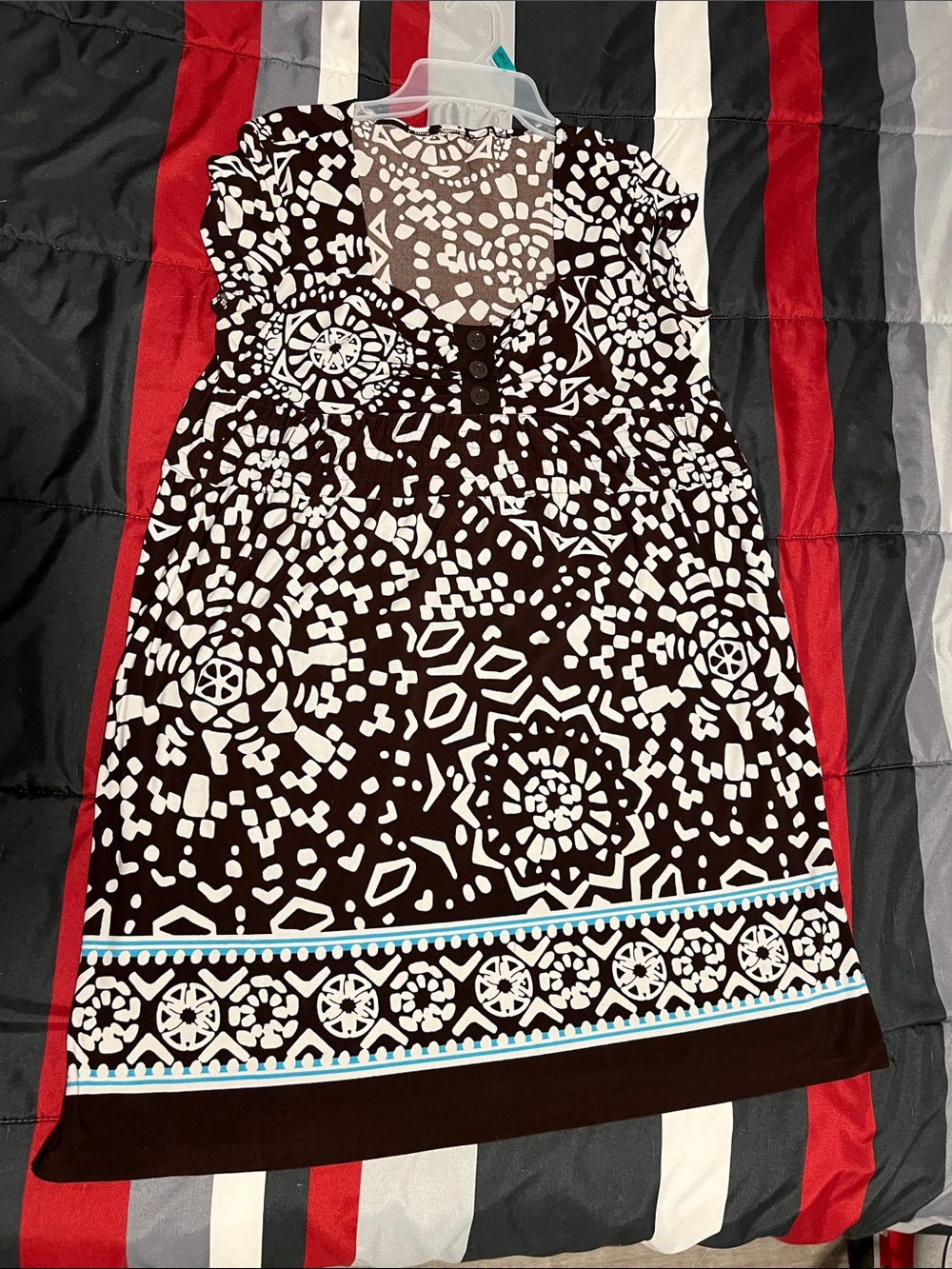 Women’s Brown and White Printed Short Sleeve Dress
